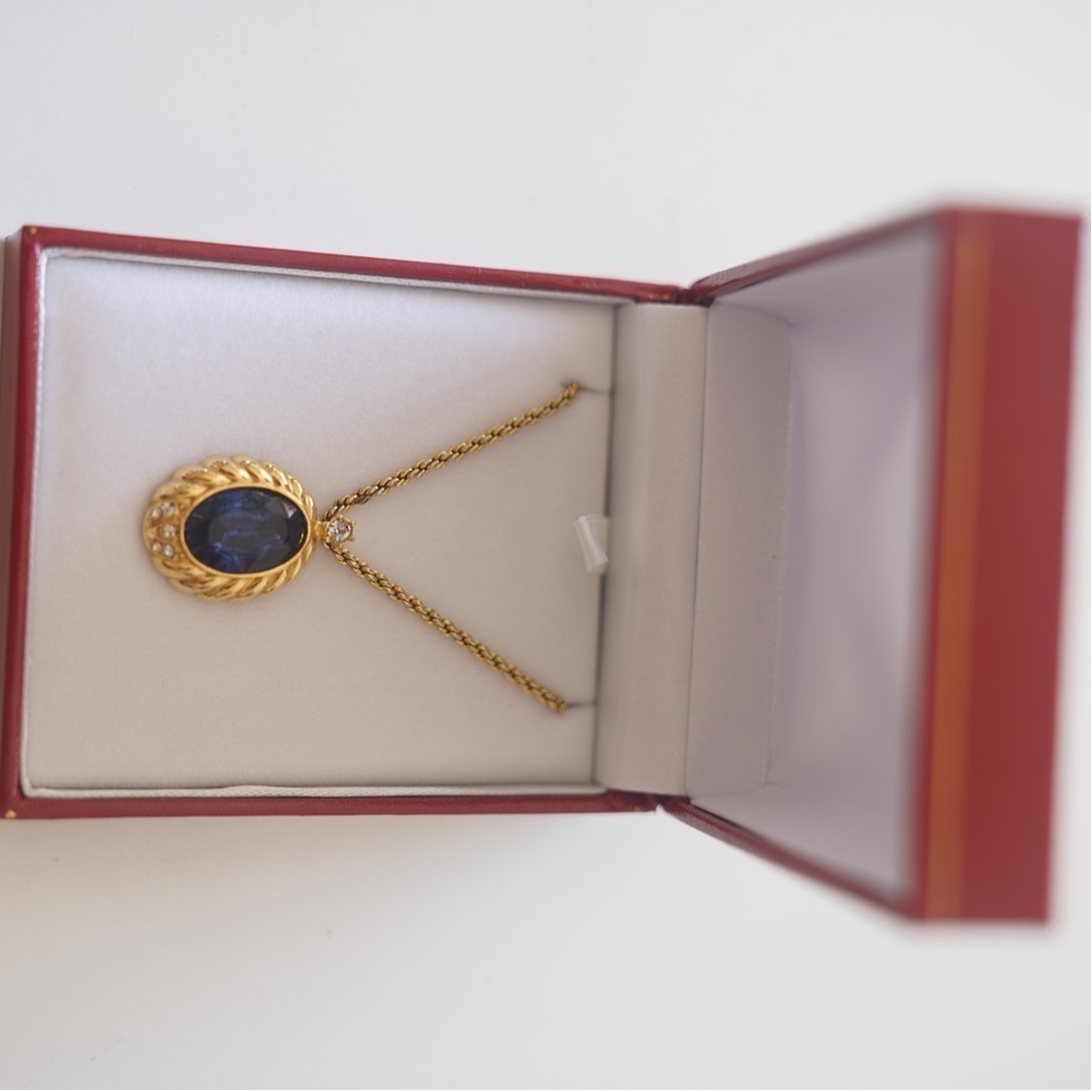 Rare Vintage Christian Dior 1980s Aqua deep Blue rope necklace oval stone. - Picture 8 of 12